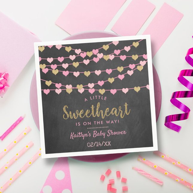 Hanging Love Hearts Little Sweetheart Baby Shower Napkins (Creator Uploaded)