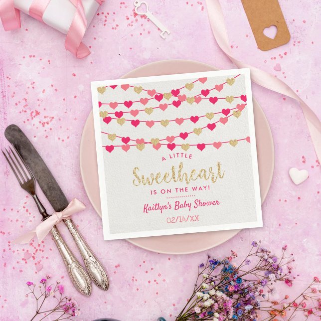 Hanging Love Hearts Little Sweetheart Baby Shower Napkins (Creator Uploaded)