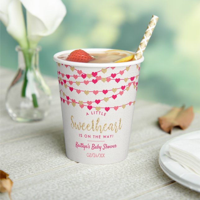 Hanging Love Hearts Little Sweetheart Baby Shower Paper Cups (Insitu)