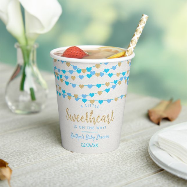 Hanging Love Hearts Little Sweetheart Baby Shower Paper Cups (Insitu)