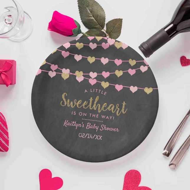 Hanging Love Hearts Little Sweetheart Baby Shower Paper Plates (Creator Uploaded)