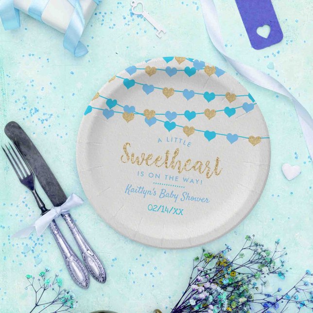 Hanging Love Hearts Little Sweetheart Baby Shower Paper Plates (Creator Uploaded)