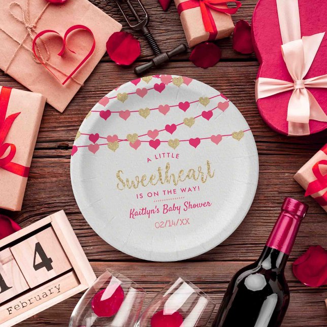 Hanging Love Hearts Little Sweetheart Baby Shower Paper Plates (Creator Uploaded)