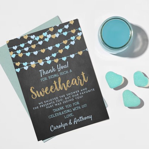 Hanging Love Hearts Little Sweetheart Baby Shower Thank You Card