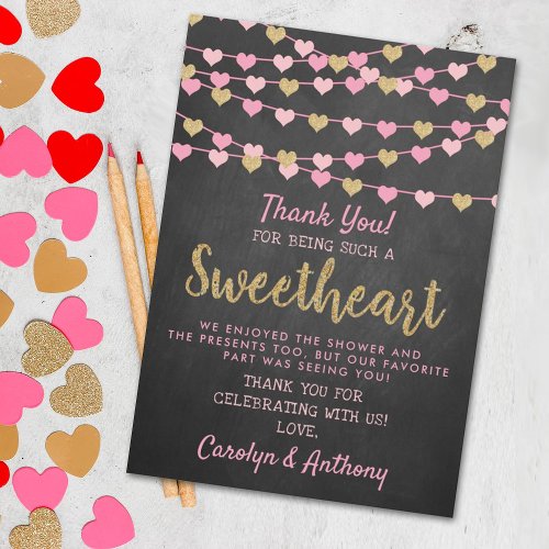 Hanging Love Hearts Little Sweetheart Baby Shower Thank You Card