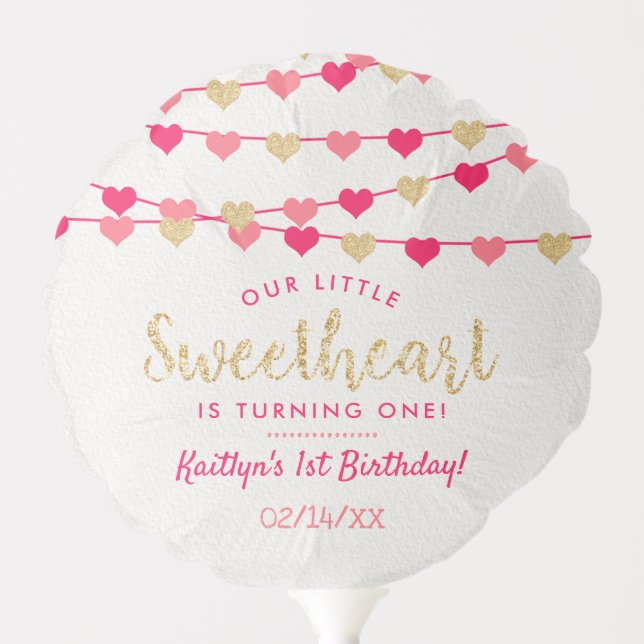 Hanging Love Hearts Little Sweetheart Birthday Balloon (Front)