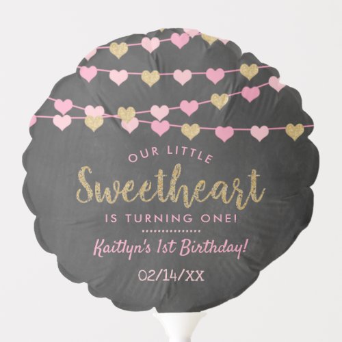 Hanging Love Hearts Little Sweetheart Birthday Balloon