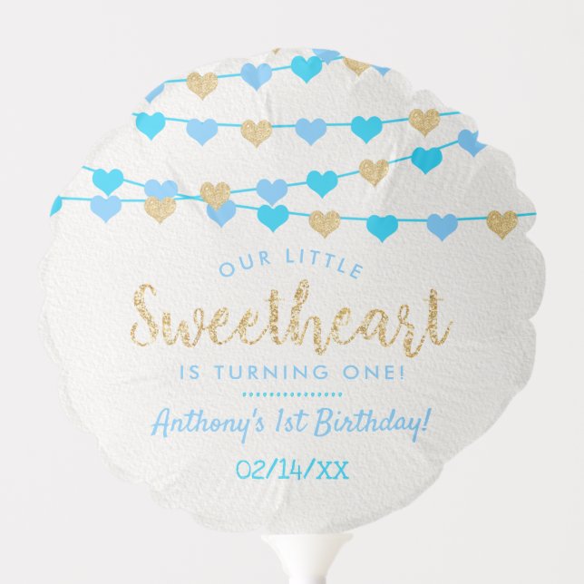Hanging Love Hearts Little Sweetheart Birthday Balloon (Front)
