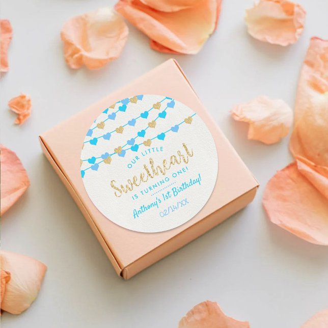 Hanging Love Hearts Little Sweetheart Birthday Classic Round Sticker (Creator Uploaded)