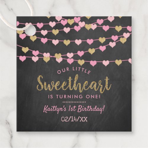 Hanging Love Hearts Little Sweetheart Birthday Favor Tags