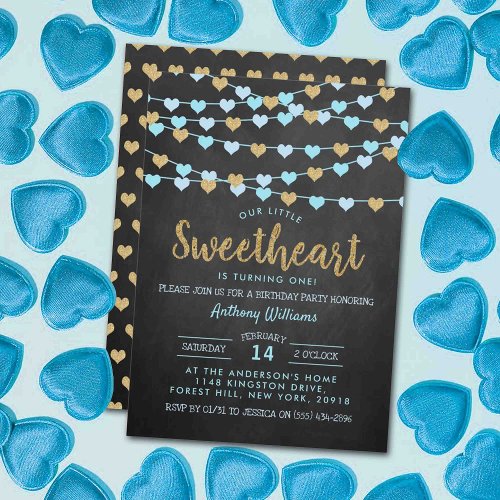 Hanging Love Hearts Little Sweetheart Birthday Invitation