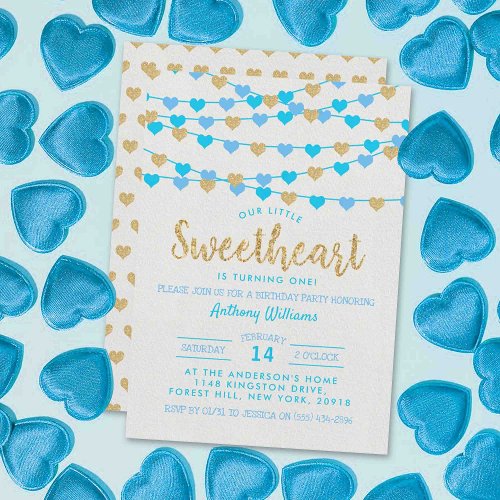 Hanging Love Hearts Little Sweetheart Birthday Invitation