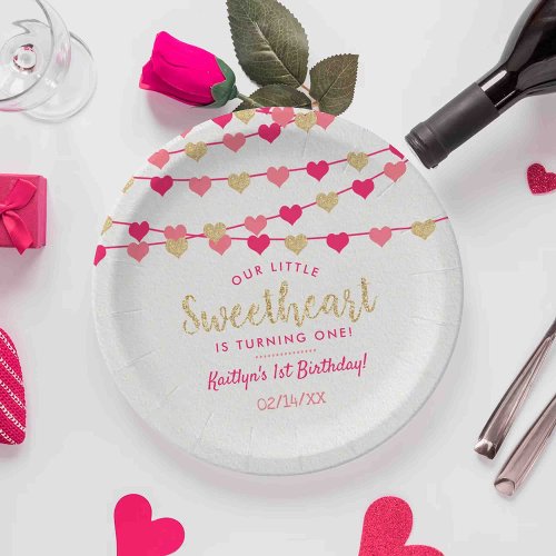 Hanging Love Hearts Little Sweetheart Birthday Paper Plates