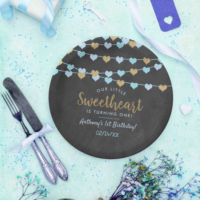 Hanging Love Hearts Little Sweetheart Birthday Paper Plates (Creator Uploaded)
