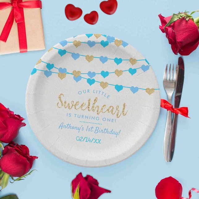 Hanging Love Hearts Little Sweetheart Birthday Paper Plates (Creator Uploaded)