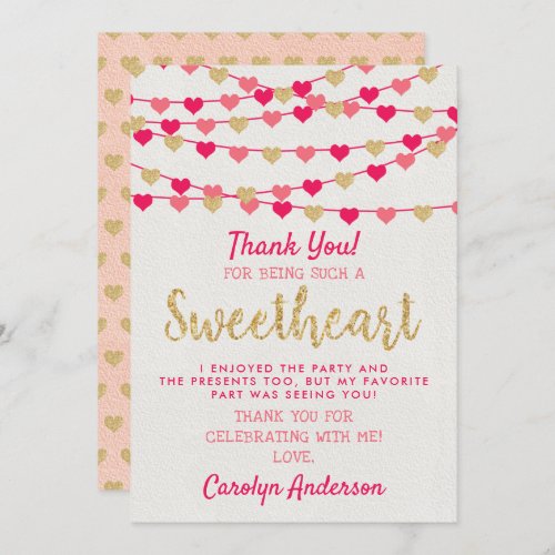 Hanging Love Hearts Little Sweetheart Birthday Thank You Card