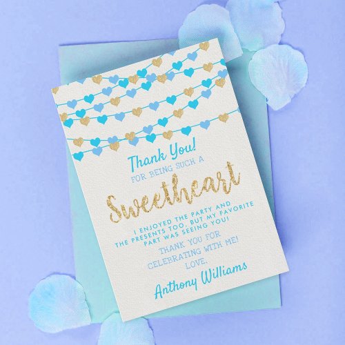 Hanging Love Hearts Little Sweetheart Birthday Thank You Card