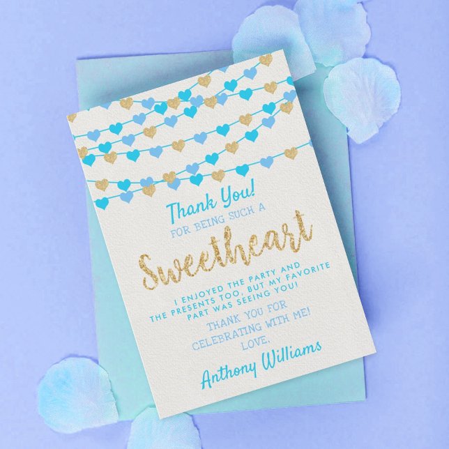 Hanging Love Hearts Little Sweetheart Birthday Thank You Card (Creator Uploaded)