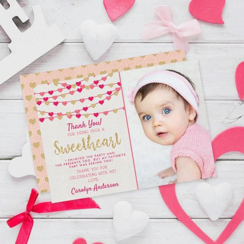 Hanging Love Hearts Little Sweetheart Birthday Thank You Card