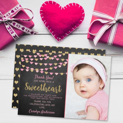 Hanging Love Hearts Little Sweetheart Birthday Thank You Card
