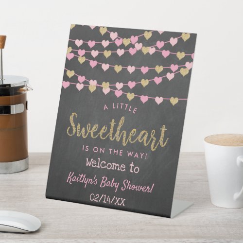 Hanging Love Hearts Sweetheart Baby Shower Welcome Pedestal Sign