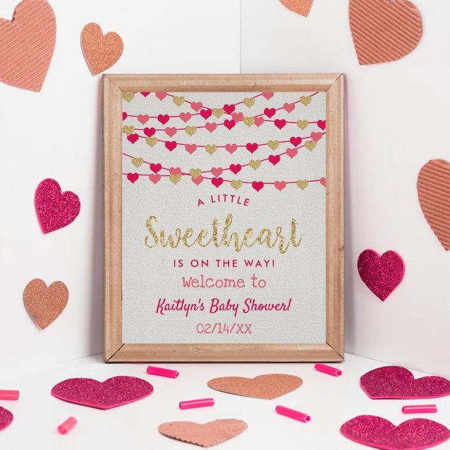 Hanging Love Hearts Sweetheart Baby Shower Welcome Poster (Creator Uploaded)