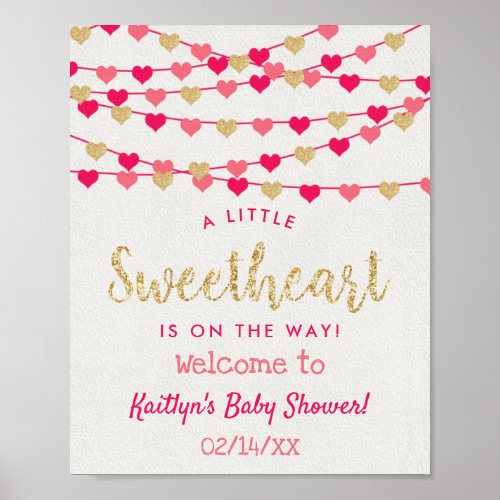 Hanging Love Hearts Sweetheart Baby Shower Welcome Poster