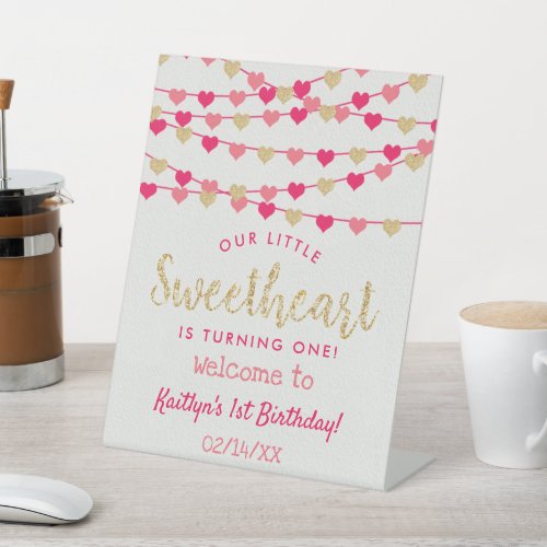Hanging Love Hearts Sweetheart Birthday Welcome Pedestal Sign