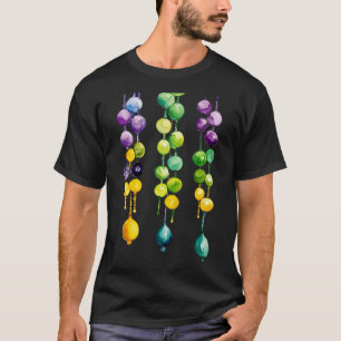 Hanging Mardi Gras Beads in Gold Green and Purple T-Shirt