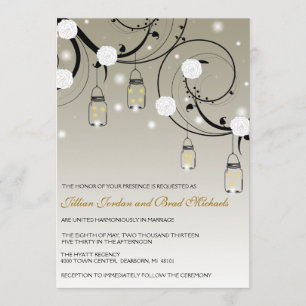 Hanging Mason Jar and Fireflies Wedding Invitation