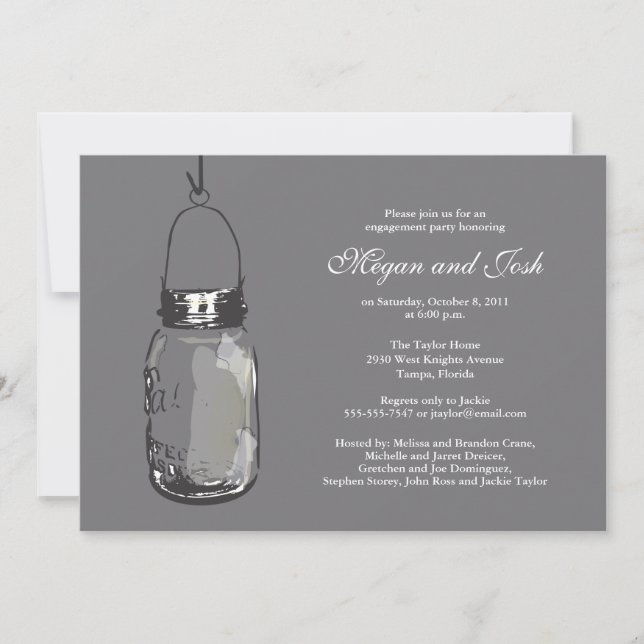 Hanging Mason Jar Engagement Party Invitation (Front)