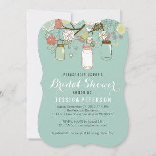 Hanging Mason Jar On Mint Bridal Shower Invitation