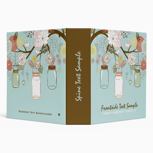 Hanging Mason Jar & Retro Flowers Bridal Shower 3 Ring Binder (Background)