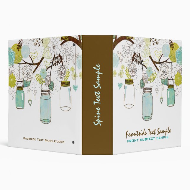 Hanging Mason Jar & Retro Flowers White Background Binder (Background)