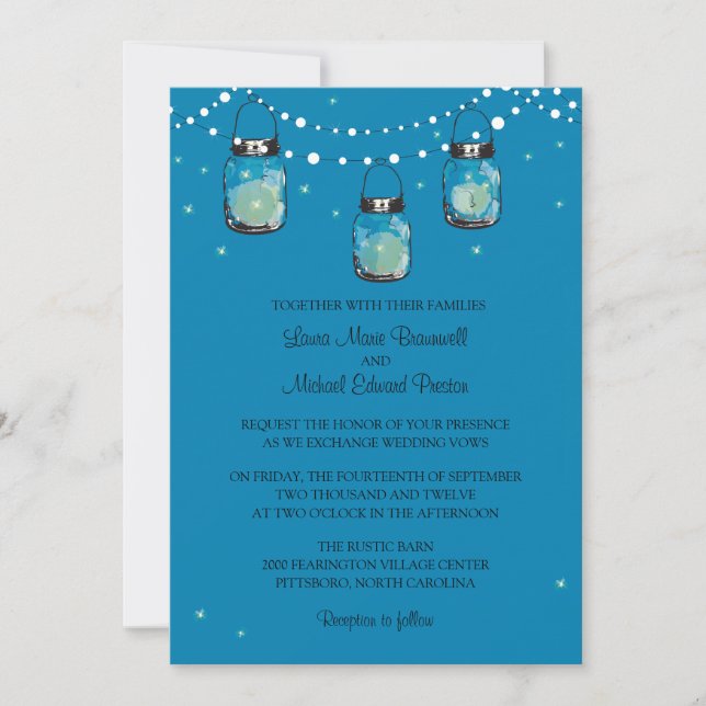 Hanging Mason Jars and Fireflies Invitation (Front)