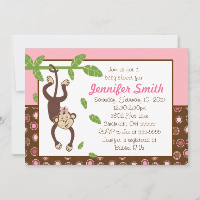 Hanging Monkey Baby Shower Invitation (Front)
