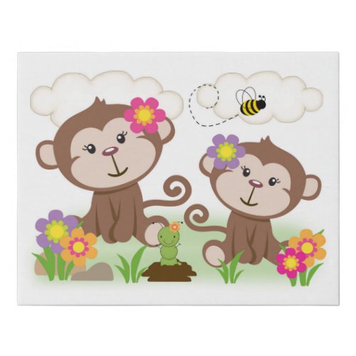 Hanging Monkey Safari Jungle Animals Girl Nursery Faux Canvas Print