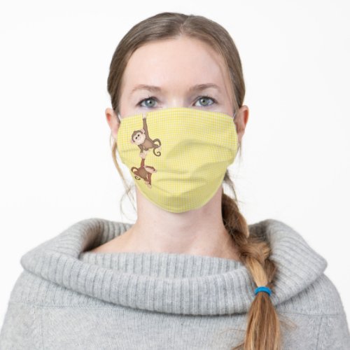 hanging monkeys on gingham adult cloth face mask