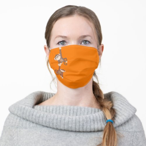 hanging monkeys on orange adult cloth face mask