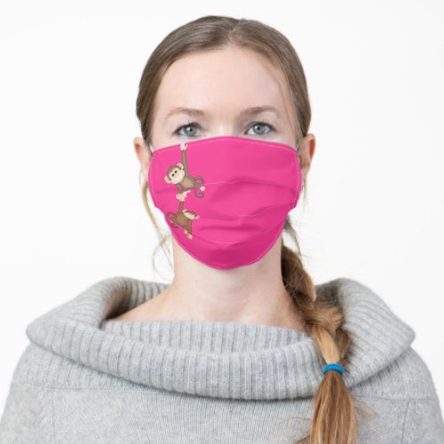 hanging monkeys on pink adult cloth face mask