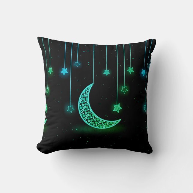 Hanging Moon and Stars Throw Pillow (Front)