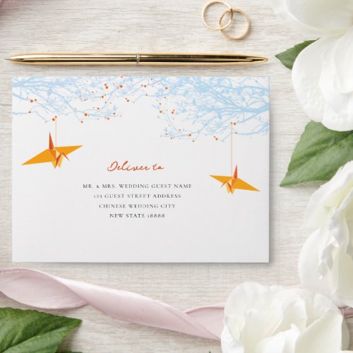 Hanging Orange Origami Cranes  Love Quote Wedding Envelope