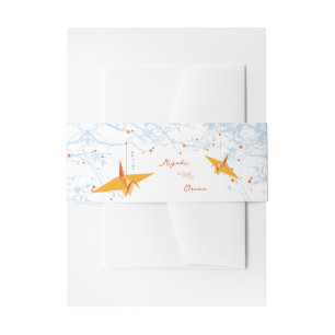 Hanging Orange Origami Cranes & Love Quote Wedding Invitation Belly Band