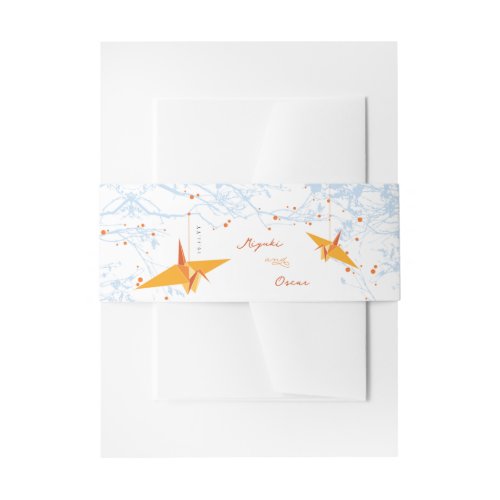 Hanging Orange Origami Cranes  Love Quote Wedding Invitation Belly Band