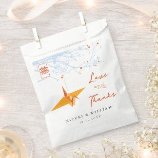 Hanging Orange Origami Paper Crane 囍 Asian Wedding Favor Bag
