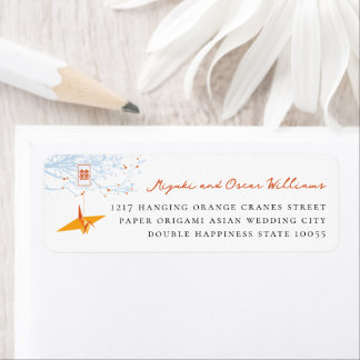 Hanging Orange Paper Crane 囍 Asian Wedding Address Label