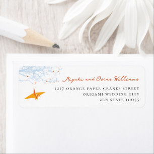 Hanging Orange Paper Crane Asian Wedding Address Label