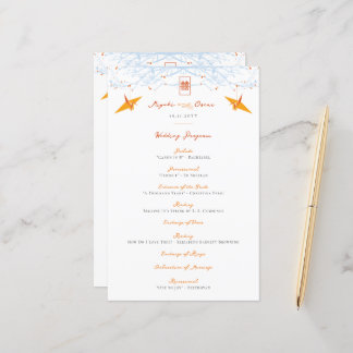 Hanging Orange Paper Cranes 囍 Wedding Program