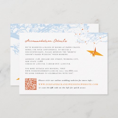 Hanging Origami Orange Crane Asian Wedding Details Enclosure Card
