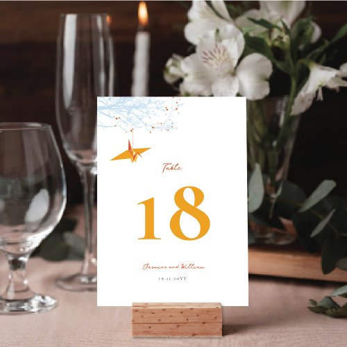 Hanging Origami Orange Paper Crane Asian Wedding Table Number